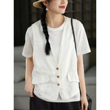 2026 Spring And Summer Cotton Sleeveless Vest Coat Female Curve Splicing Show Thin Horse Clip Top Woman