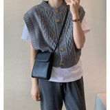 2026 Autumn Solid Color Round Collar Commuting Outside The Button Coarse Needle Silkless Soft Silk Sweater Knitted Vest
