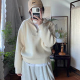 KANING Collar Half Zipper Pit Knitted Jersey Women 2026 Autumn New Korean Lazy Wind Cover Sweater Woman