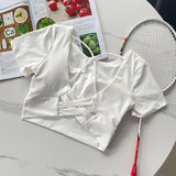 Sports Fitness Yoga Suit With Chest Pad Short-Sleeved T-Shirt Girls Summer Thin Beauty Back Sexy And Short Clothes