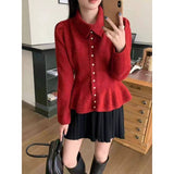 KANING Red Bright Silk Small Fragrant Wind Waist Sweater 2026 Spring New Lazy French Knitted Open Shirt