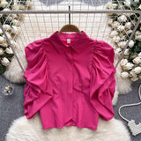 Korean Version Of The Design Sense Niche Bubble Sleeve Short Sleeve Shirt Women Loose Short Shirt Blouse Tide
