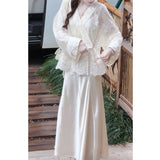 Moon See Yarn New Chinese Style Embroidered Slanted Lace Lace Dress Ribbon Skirt Summer Women's Dress Two Dresses