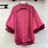 French Sweet Heavy Industry Diamond Bubble Bubble Sleeve White Shirt Women Spring And Summer Light Luxury High-End Blouse Design Sense Niche