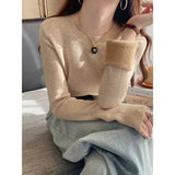 KANING Autumn And Winter Plus Velvet Sweater Women's New Thick One-Piece Velvet Collar Collar Warm Knitted Bottom Shirt