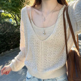 3.8/New On Spring XUAN XIAO JIE V. Collared Sea Hollow Knitwear Slings Two Sets