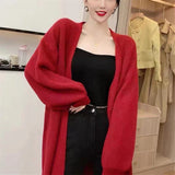 Korean Version Of Soft-Colonly Pure Color Knitted Cardigan Women 2026 Early Autumn New Loose Lazy Wind Long Sweater Coat