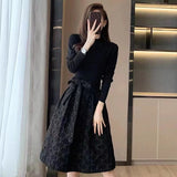 Hepburn Black Long-Sleeved Dress Woman 2025 Autumn Long Fashion Collection Waist Thin A Word Fluffy Skirt