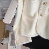 French Small Fragrant Wind Gold Buckle White Marinade Knitted Cardigan Women Autumn Soft Glutinous Sweater Coat Coat Winter