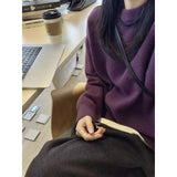 KANING Winter Wear Thick Purple Round Collar Knitted Women 2026 New Solid Color Lazy Wind Loose Sweater