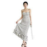High-Level Sense Splicing Wave Point Sling Dress Woman Body To Close The Waist Thin Pure Lust Breeze Dress Temperament Long Dress