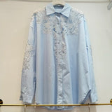 European Goods 2025 Autumn Dress New Light Luxury Heavy Industry Hollow Embroidery Hot Sleeve Shirt Women's Long Top