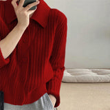 KANING Simple Little POLO Collar Knitted Cardigan 2026 Autumn New Korean Version Of The Simple Color Top