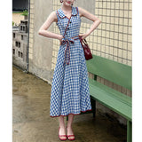 Vintage Sleeveless Lattice Dress Women 2026 New Summer Waist Thin French Dress