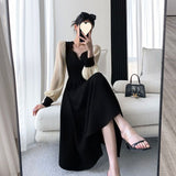 Spring And Autumn New High-End Women's Clothing Cold And Light Wind Early Autumn Waist Dress Unique Meat-Covered Hepburn Small Black Dress