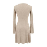 Autumn And Winter Pure Lust Wind Knitted Collar Horn Sleeve Dress To Collect The Waist Of A Small Long Bottom Sweater Dress Is Thin