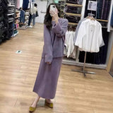 KANING Fashion Sweater Knitted Dress Two-Fash 2026 Autumn New Purple Jersey Sweater Knitted Set For Women