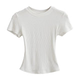 Flat-Up Base T-Shirt Thread Round-Neck Short-Sleeved Bottom Shirt Showing Skinny Short-Sized Hottie