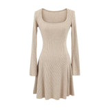 Autumn And Winter Pure Lust Wind Knitted Collar Horn Sleeve Dress To Collect The Waist Of A Small Long Bottom Sweater Dress Is Thin