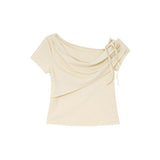 Fake Two Slanted Shoulder Straps With Short-Sleeved T-Shirts For Women's Summer Design To Feel The Shoulder Repair Body