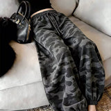 Rope Camouflage Crooked Broad Leg Trousers Women's New Loose Waist Loose Straight Leisure Sports Trousers