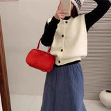 KANING Korean Round-Neck Knitted Vest Cardigan Women 2026 Early Autumn New Loose Sleeveless Shoulder Coat