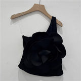 Pure Babes Three-Dimensional Big Flower Collar One-Shoulder Sling Sling Vest Outside The Woman Wears A Suit Of Thin And Exposed Backwear