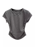 Ins Hot Girls Pure Want To Collect Waist T-Shirt Short-Sleeved Women Summer Korean Version Of Solid Color Bottom Jacket Body Short-Sleeved Top Woman Tide
