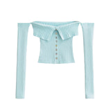 Purely Sexy Single-Sock Buckle Long-Sleeved Knitted Sweater Hot Girl High Waist To Play The Bottom Of The Short Top