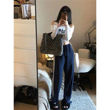 Fashiony Hottie Wind Shoulder Long-Sleeved T-Shirt Women's Spring Letter Printing Slimming On The Clothes