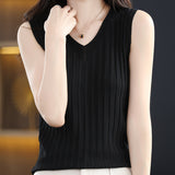 Ice Silk Knitted Sling Vest Women's Summer Suit With Bottom Top Sexy Fit Empty Sleeveless Shirt