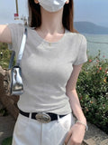 2026 Simple Temperament Round-Neck Short-Sleeved Female Slimming Commuting Korean Women's Top Dress