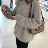 Grey Round-Neck Bottom Sweater Women 2025 Autumn And Winter New Korean Version Of Loose Lazy Wind Thick Knitted Shirt Tide