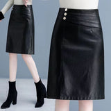 Autumn And Winter New 2025 Half-Dress Women's PU Leather Skirt Medium Long High-Waisted Hip Skirt Korean Version Thin A-Character Skirt