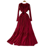 Small-Round Fashionable Ocean Air Knotted Net Collar Dress Women Autumn Waist Thin Swollen Dress Elegant Dress