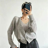 LEKA Korean Design Sense Knitted Women's 2026 Autumn And Winter New V-Tneck Cardigan + Sling With Two Sets Of Sweater