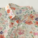 Real Shooting Idyllic Plant-Print Shirt Monet Garden Crumb Shirt French Fresh Half-Sleeved Top Woman
