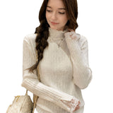 LEKA Gentle Chic Lace Half-High Collar Bottom Sweater 2026 Autumn Dress Women's New Knitted Top