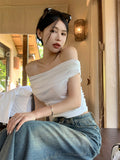 Ins Sexy Pure Want To Show Shoulders Collar Short-Sleeved T-Shirt Girl Summer Slimming Hottie Fashion Bottom Top Girl