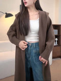 KANING Korean Languid Hooded Long Over-Knee Knitted Cardigan Women's Winter Dress Thick Loose Thin Coat