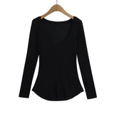 Micro-Permeable Long-Sleeved Top Woman 2025 Spring And Summer Pure Desire Hot Girl Lazy With Thin U-Neck Hoodie Sun Protection T-Shirt