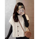 LEKA Senior Sense Shoulder Cardigan Knitted Vest Women's Autumn And Winter New Design Feel Chic Sleeveless Top