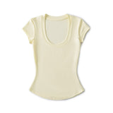 Pure Breeze Summer Cool U Collar Short-Sleeved T-Shirt Thening Waist Thin Bottom Half-Sleeved Top Sexy Comfortable