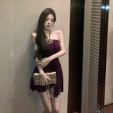 Purple Heavy Industry Hanging Neck Slings Bra Dress Women Summer French Famous Temperament Wrinkle Waist Thin Skirt
