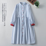 Spring 2025 New Literary Plaid Long-Sleeved Shirt Dress Loose Thin Cotton Linen Dress Woman