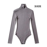 Tight-Tight High-Necked Long-Sleeved-Joined Women With Solid-Color Threaded T-Shirt T-Shirt Tops