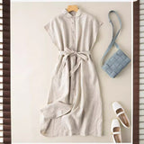 Cotton Shirt Dress Women 2026 Summer Large Size Fat Women's Solid Color Commuter Dress Women