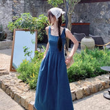 Blue Mist Love French Denim Dress Women's Summer Niche Design Feel Waist Temperament Sling Skirt