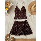 Korean Style Retro Wave Dot Mesh Yarn Split Hottie Sling High Waist Apparent Thin Skirt Pure Want Vacation Leisure Suit Female Tide