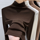 Threaded De-Velvet Half-High Collar Bottomed Bottomed Women's New Spring And Autumn Winter Fashion Long-Sleeved T-Shirt Repair Velvet Inside The Top
